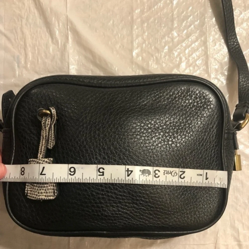 J Crew black leather signet crossbody bag lock key